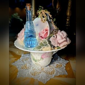 Alice In Wonderland Vintage Bone China Teacup Sculpture With Crystalized Flowers